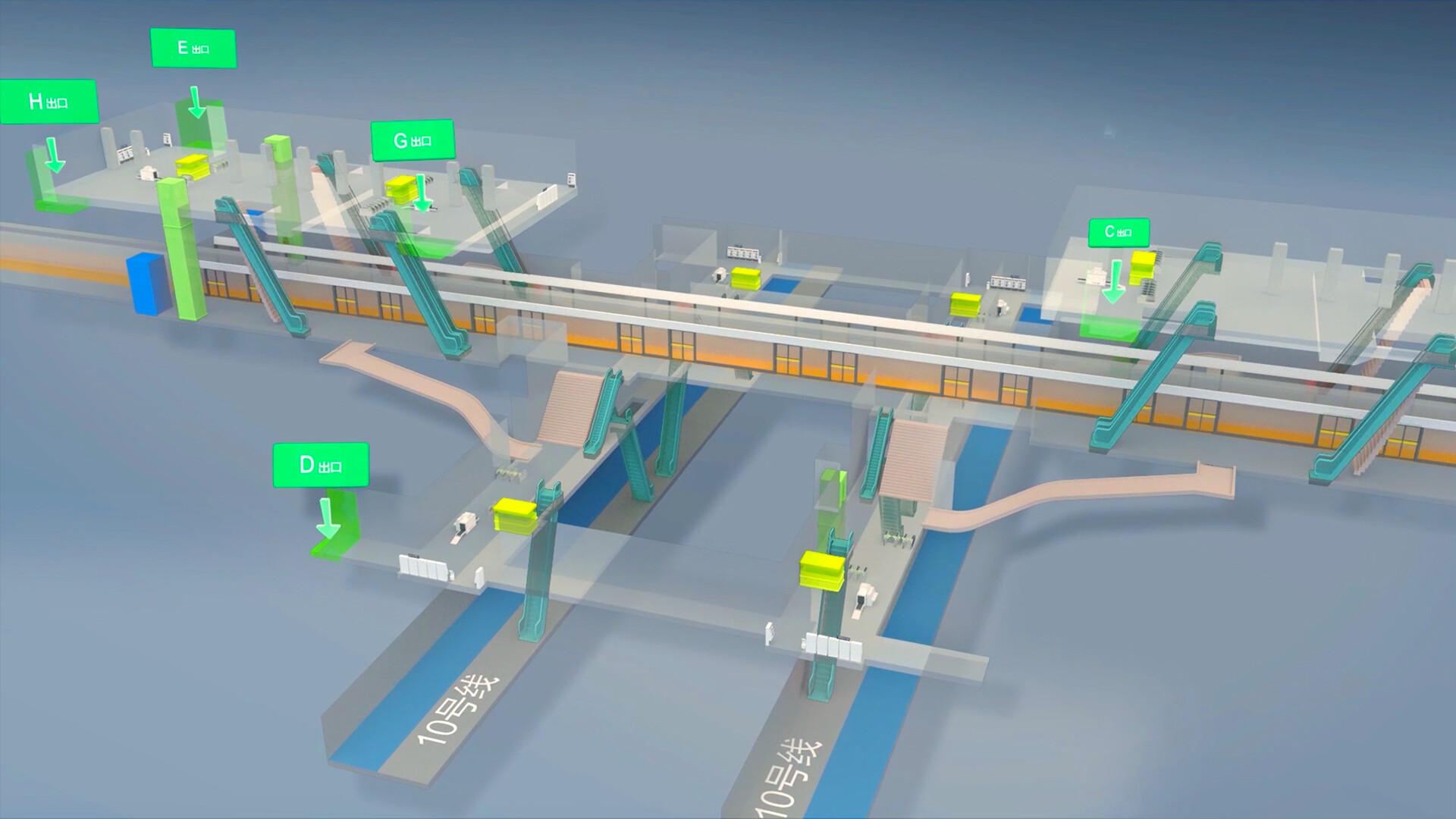 地铁车床屏幕设计-地铁6号线车窗透明屏视觉及三维动效设计