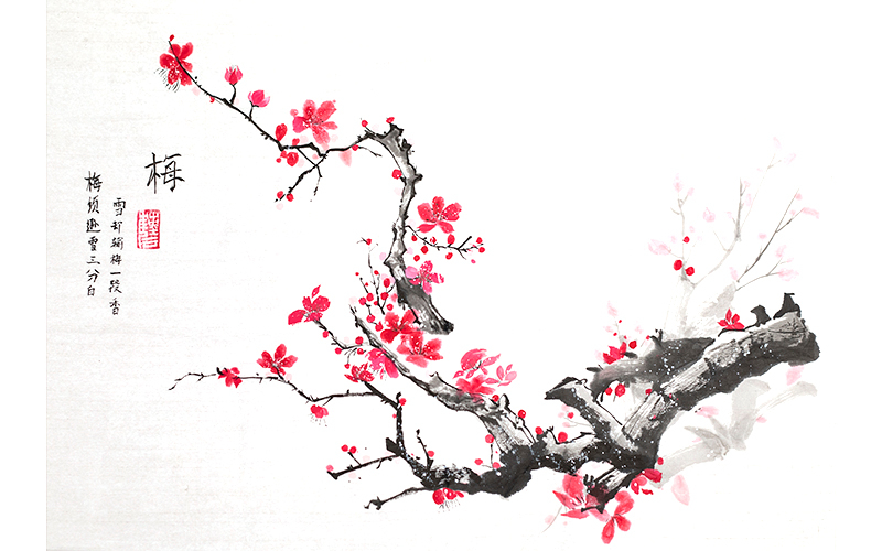 《国画-雪梅》